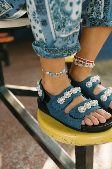 Arizona Love Blue Denim Pearl Sandals