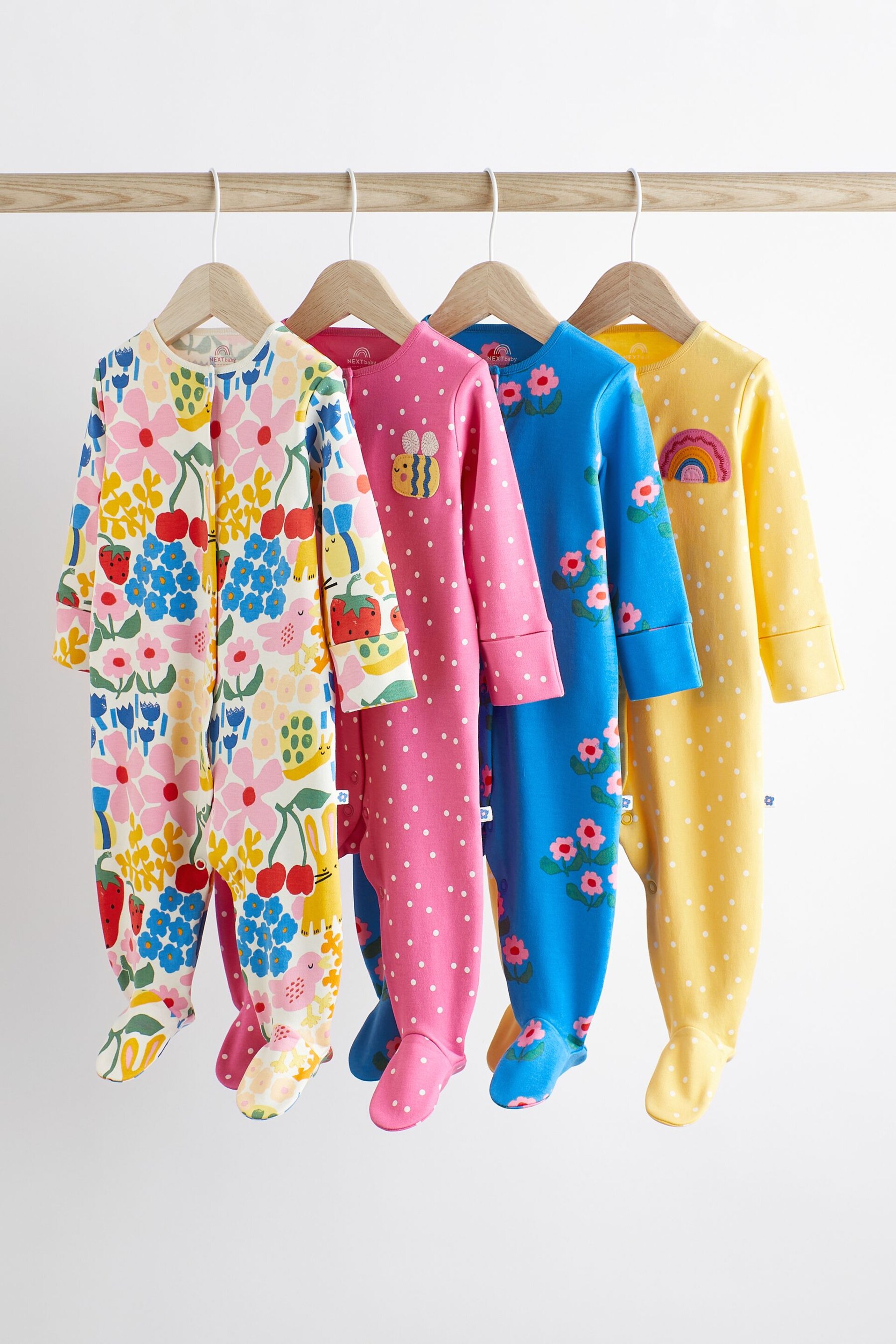 Multi Bright Baby 4 Pack Footed Sleepsuits (0-3yrs) - Image 1 of 13