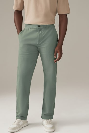 Light Green Straight Fit Stretch Chinos Trousers