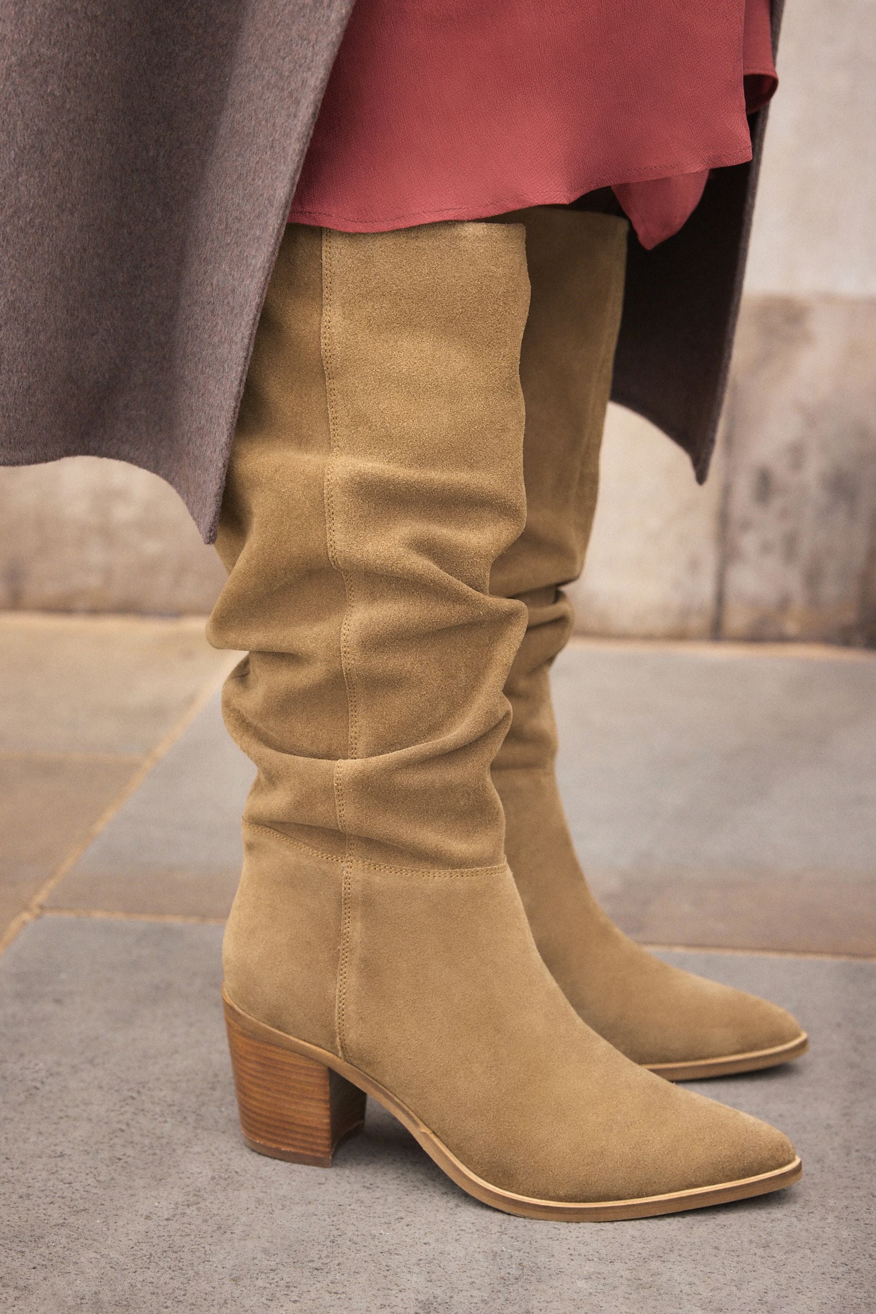 Buy Tan Brown Regular Wide Fit Forever Comfort Suede Knee High Slouch Boots from Next Luxembourg