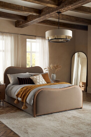 Soft Velvet Mink Brown Chester Wood Upholstered Ottoman Storage Bed Frame
