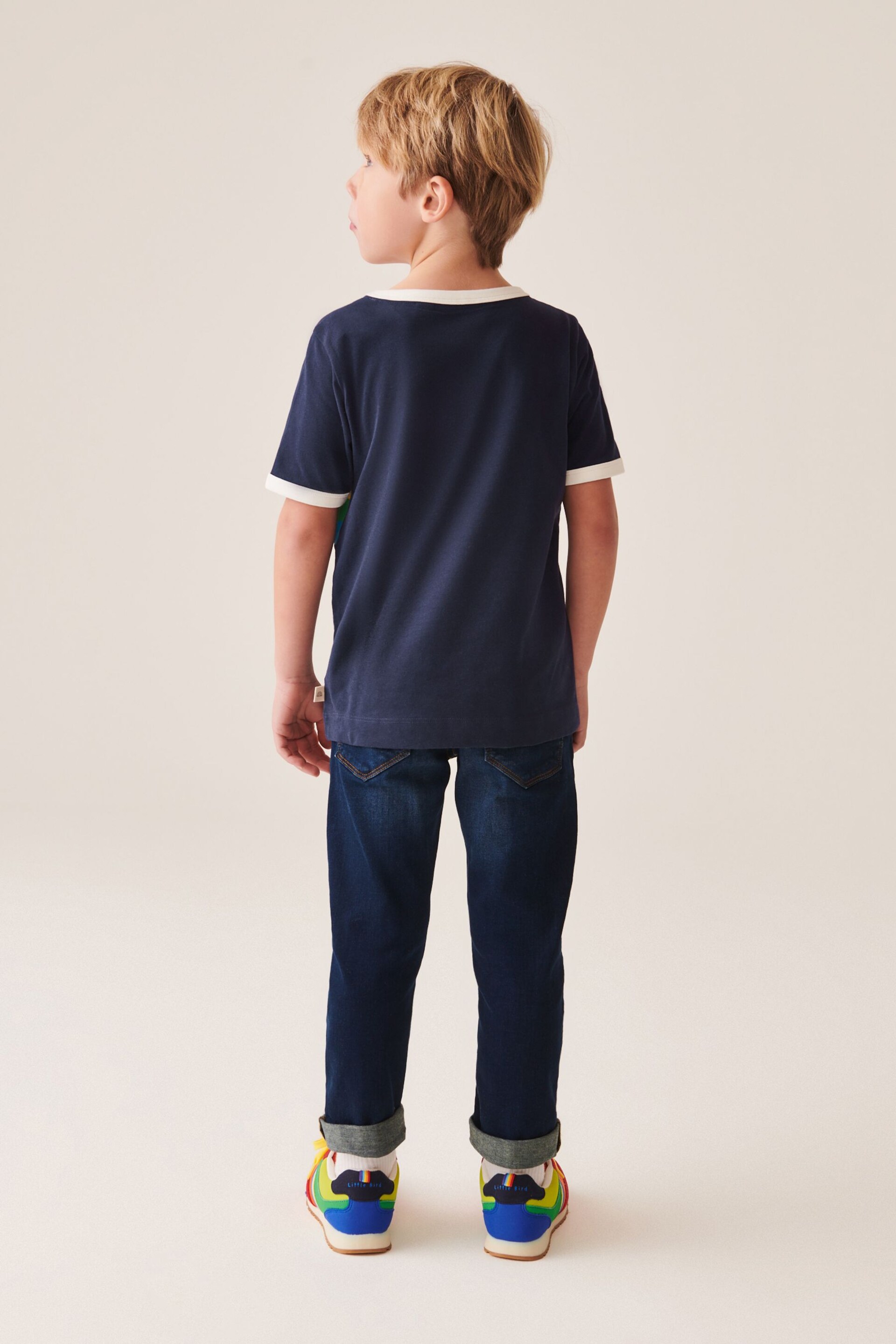 Little Bird by Jools Oliver Navy/Ecru Stripe Short Sleeve Raglan Colourful T-Shirt - Image 3 of 6