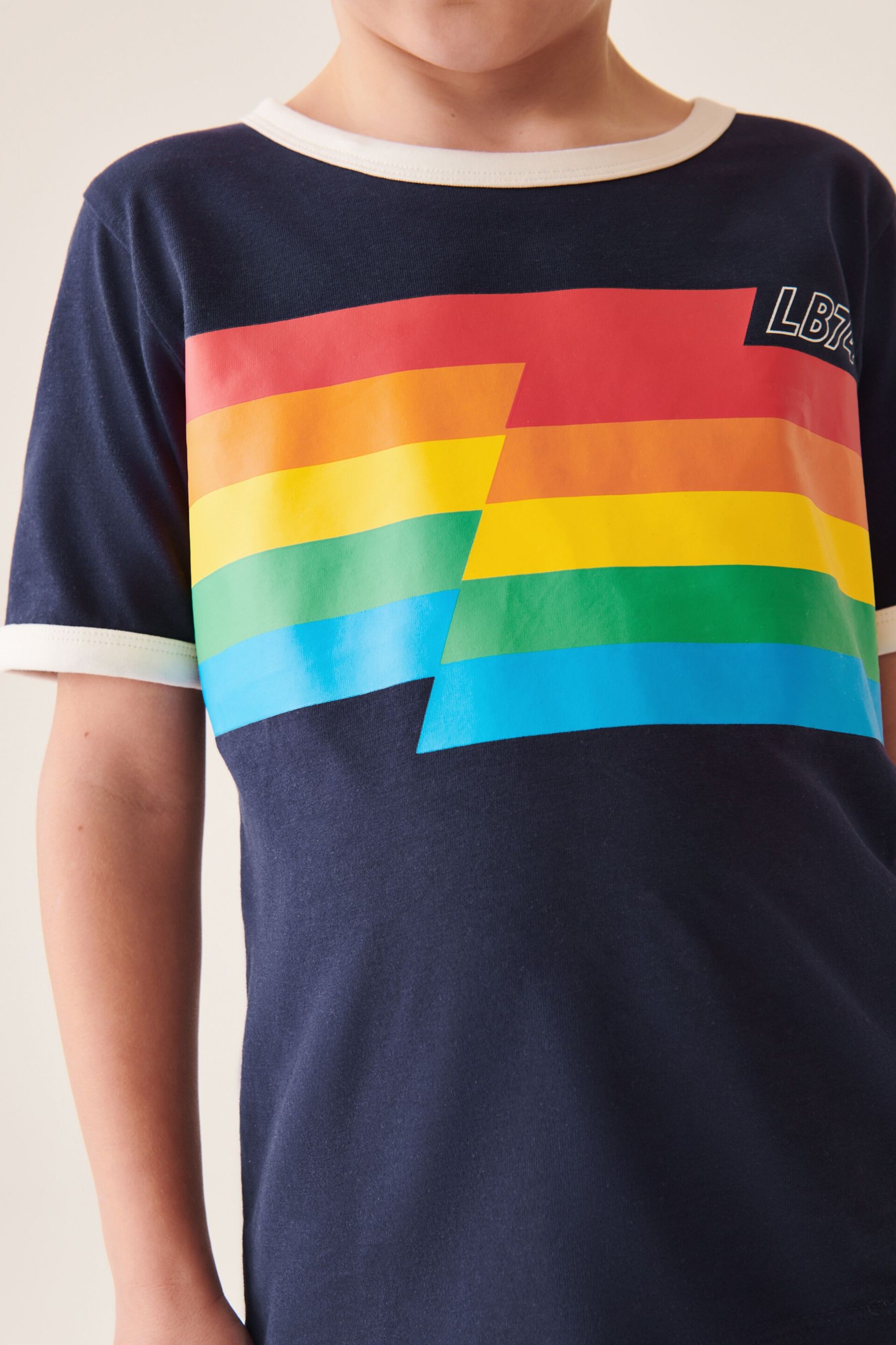 Little Bird by Jools Oliver Navy/Ecru Stripe Short Sleeve Raglan Colourful T-Shirt - Image 2 of 6