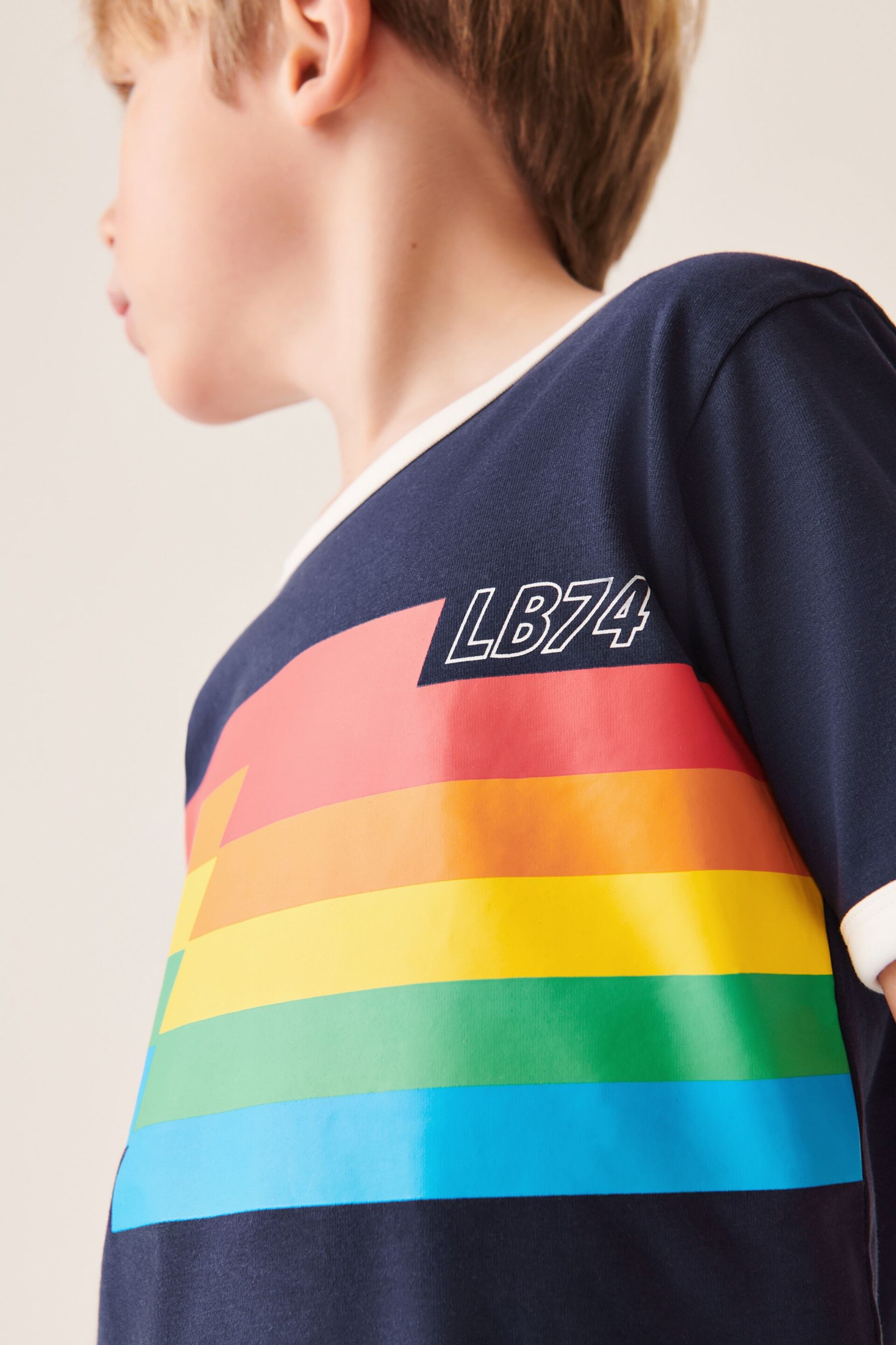 Little Bird by Jools Oliver Navy/Ecru Stripe Short Sleeve Raglan Colourful T-Shirt - Image 5 of 6