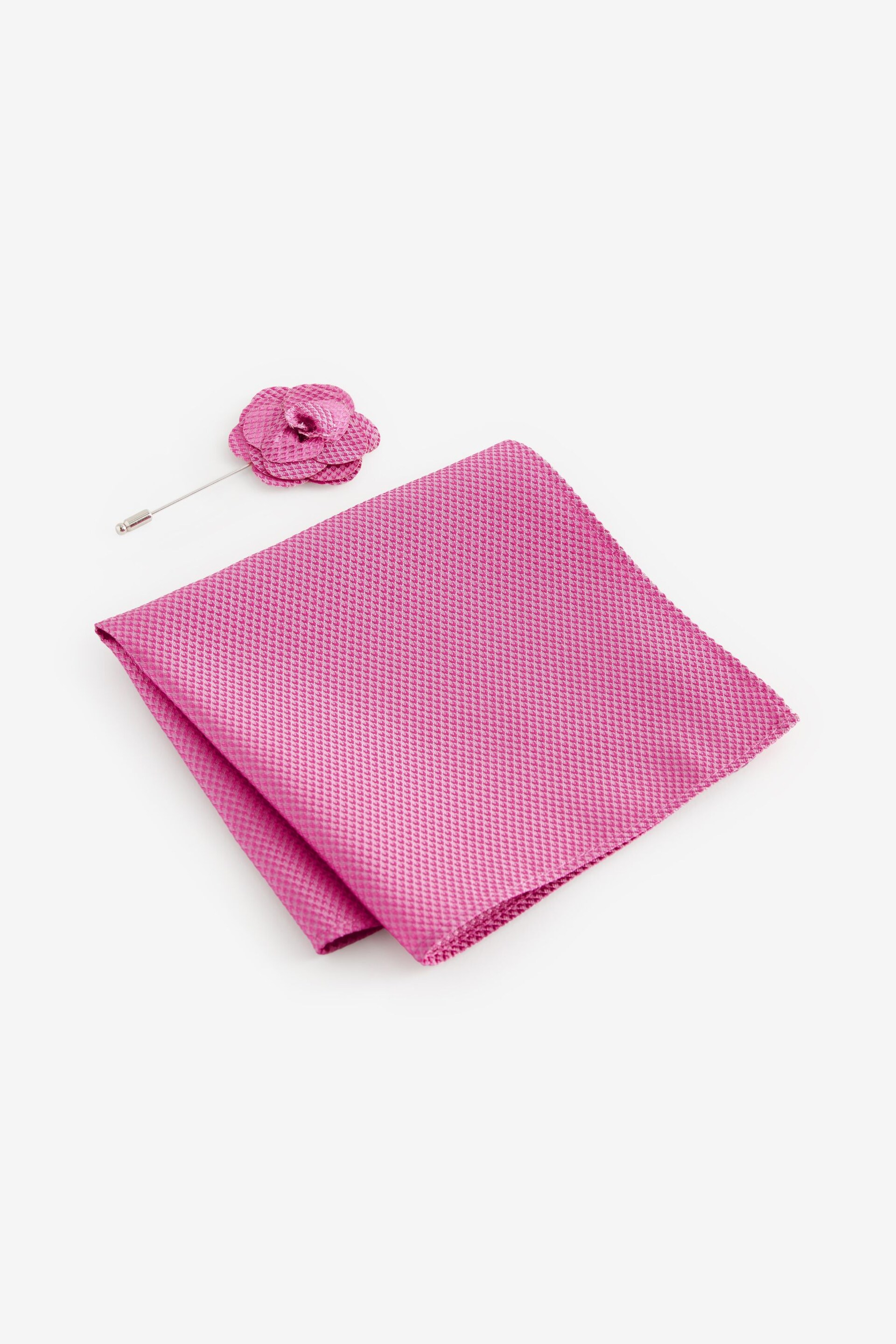 Fuchsia Pink Textured Silk Lapel Pin And Pocket Square Set - Image 1 of 4