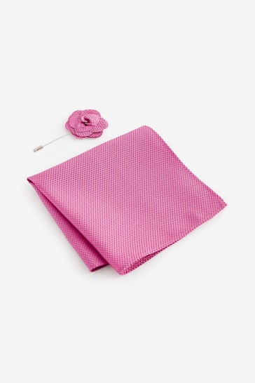Fuchsia Pink Textured Silk Lapel Pin And Pocket Square Set