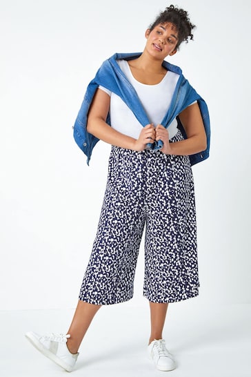 Roman Blue Curve Abstract Spot Stretch Culottes