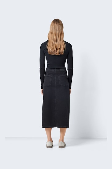 NOISY MAY Black Split Front Denim Midi Skirt