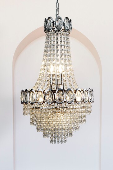 Searchlight Chrome Terri 6 Light Crystal Chandelier Ceiling Light