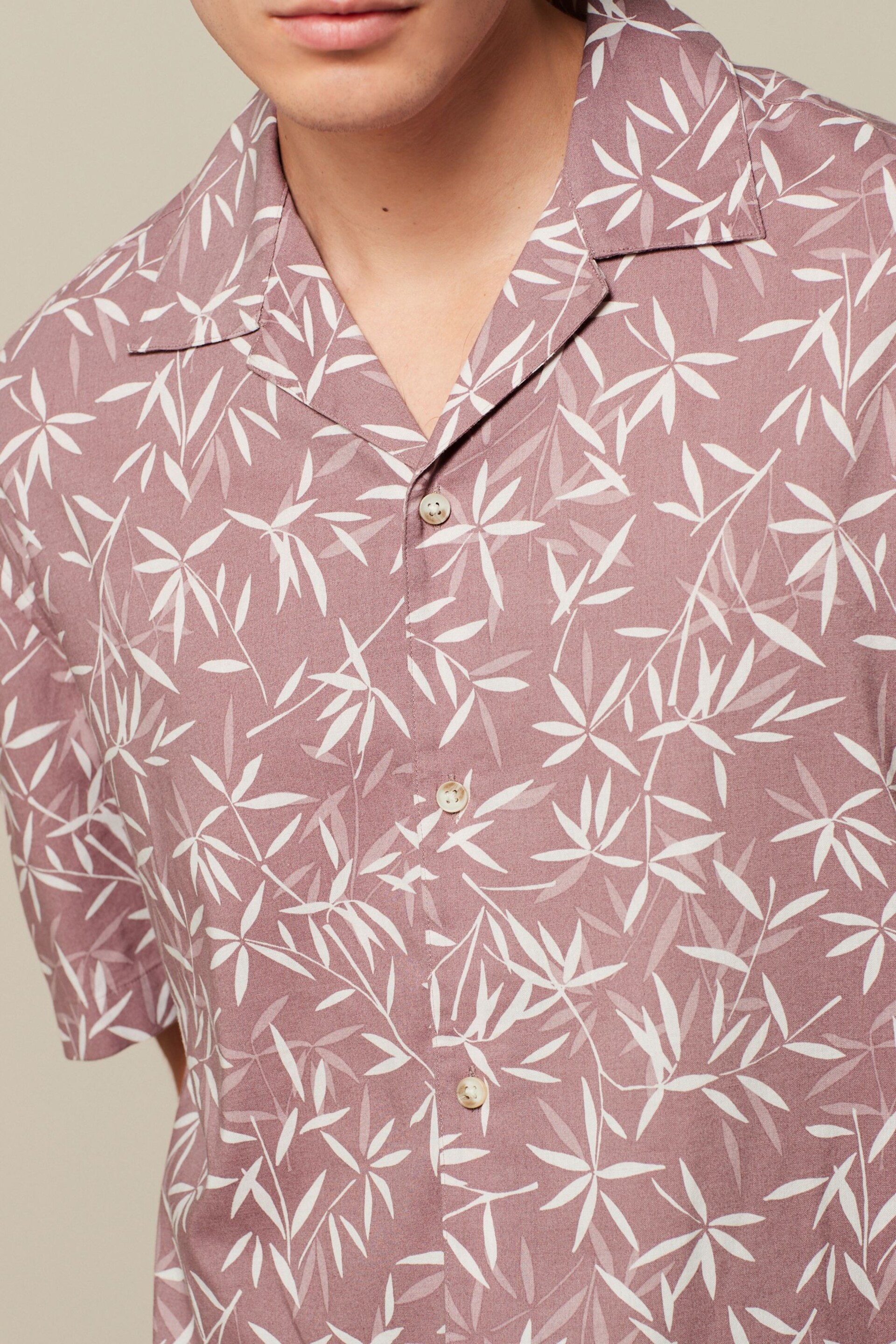 Pink Floral Short Sleeve Shirt With Cuban Collar - Image 5 of 8