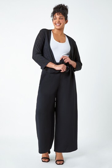 Roman Black Curve Wide Leg Pleat Stretch Trousers