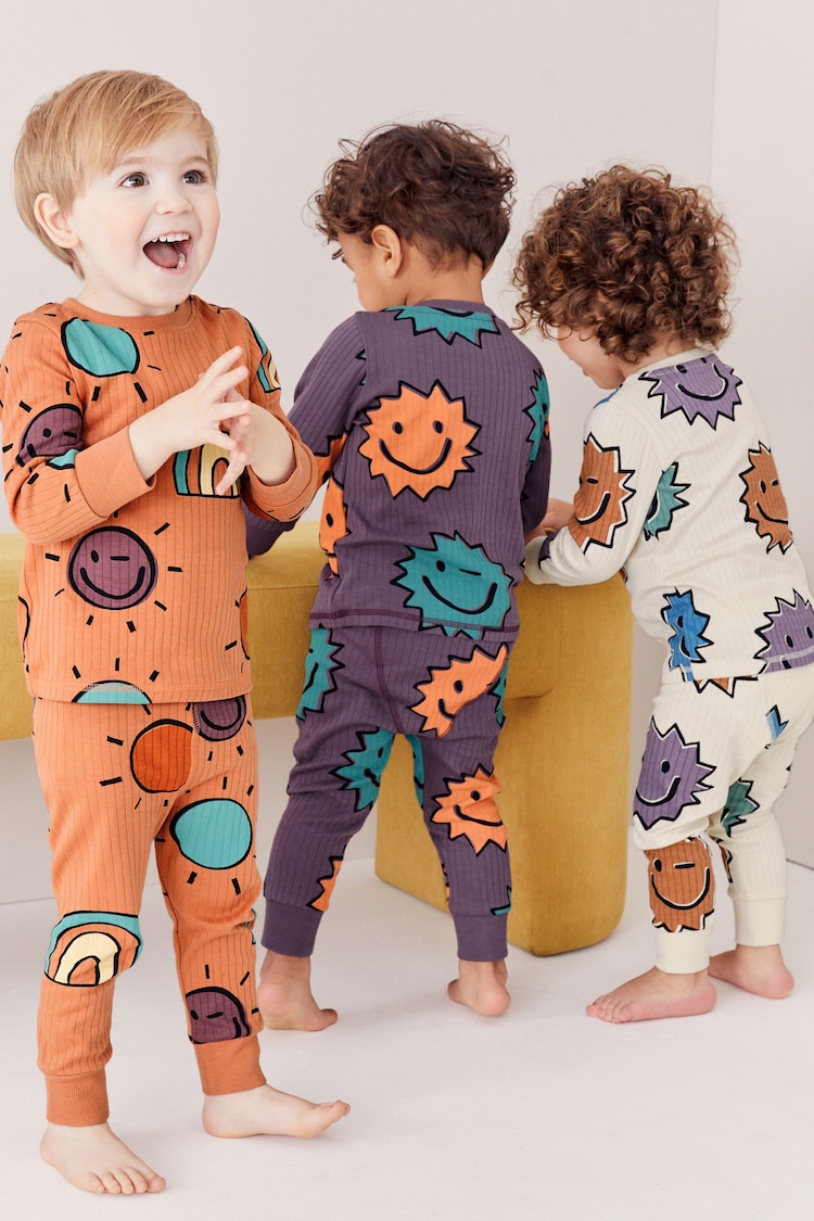 Multi Smile 100% Cotton Long Sleeve 3 Pack Pyjamas Set (9mths-8yrs) - Image 1 of 7