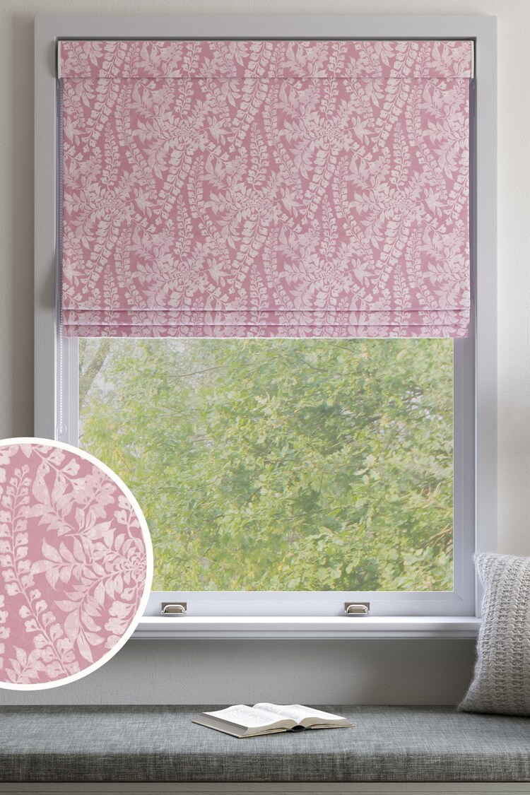 Pink Leaf Made to Measure 100% Cotton Roman Blinds - Image 1 of 6