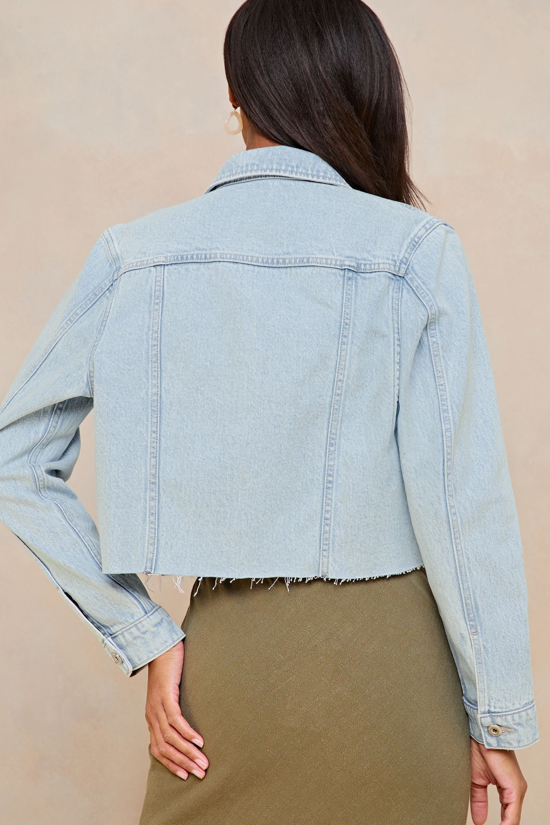 Buy Lipsy Light Blue Raw Hem Crop Denim Jacket from Next Malta