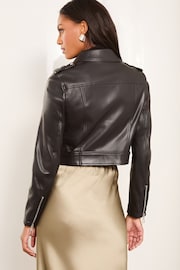 Lipsy Black Faux Leather Crop Biker Jacket - Image 4 of 4