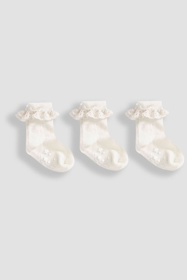 JoJo Maman Bébé Cream 3-Pack Frilly Socks