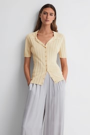 Reiss Lemon Stella Fitted Striped Button Through T-Shirt - Image 1 of 5