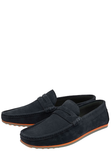 Frank Wright Blue Mens Suede Slip-On Loafers