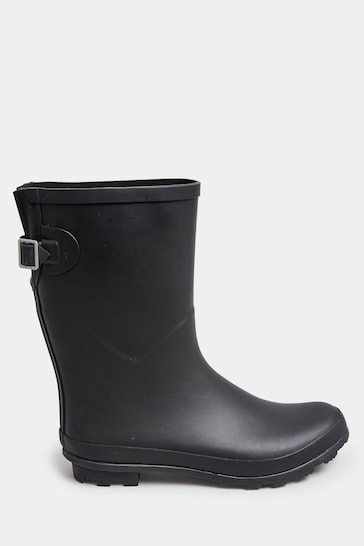 Yours Curve Black Wide Fit Mid Calf Adjustable Welly Boots