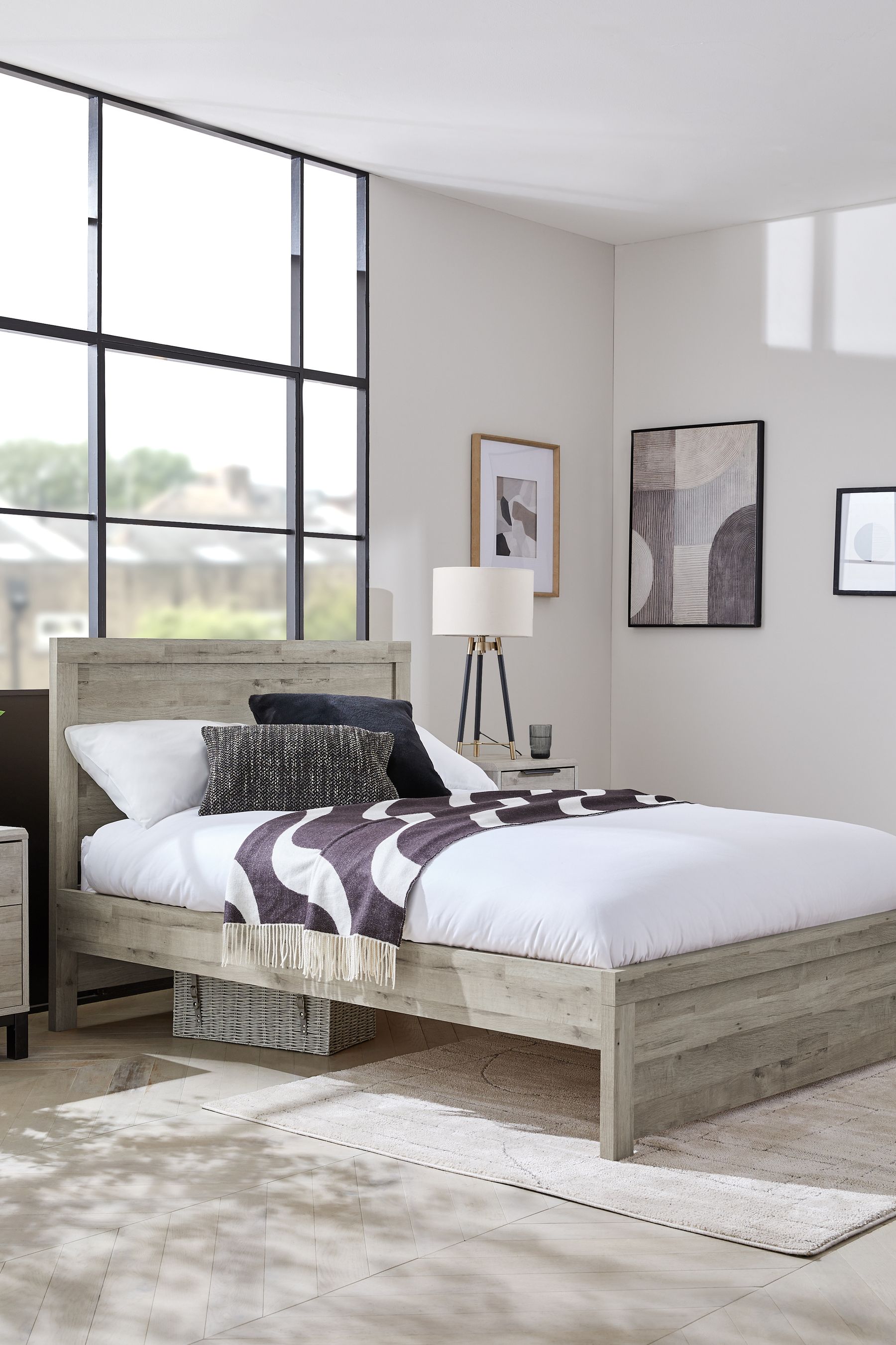 Grey and 2025 oak bed frame