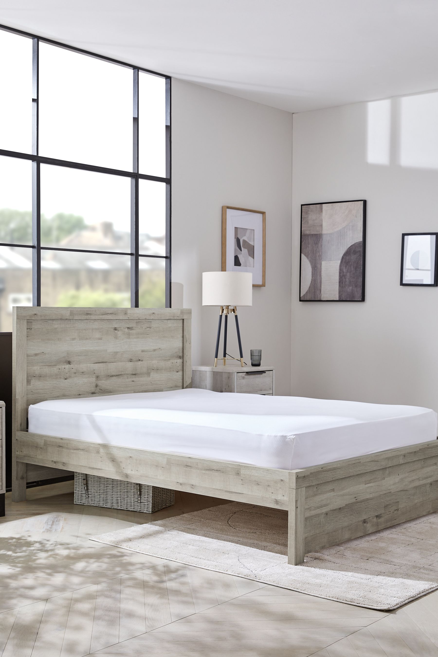 Grey wood queen hot sale bed