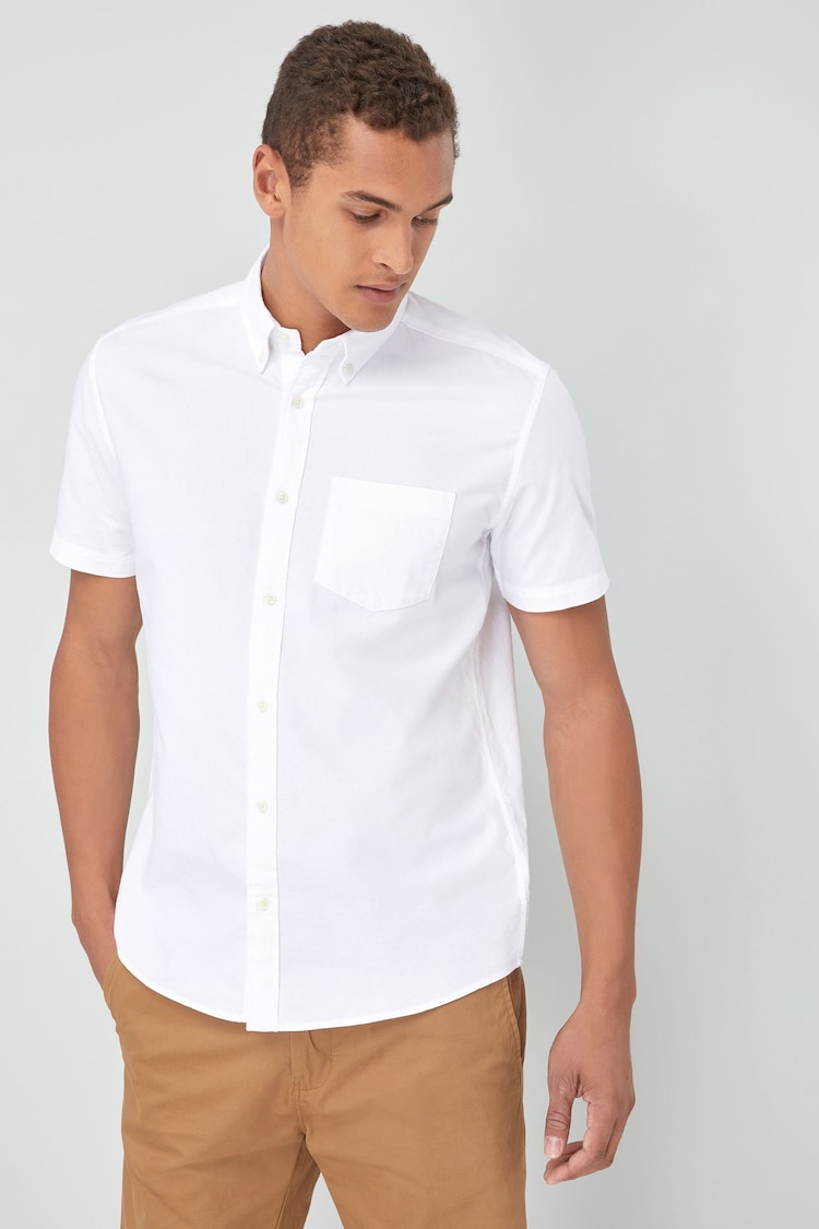 White Regular Fit 100% Cotton Regular Fit Short Sleeve Oxford Shirt - Image 1 of 4