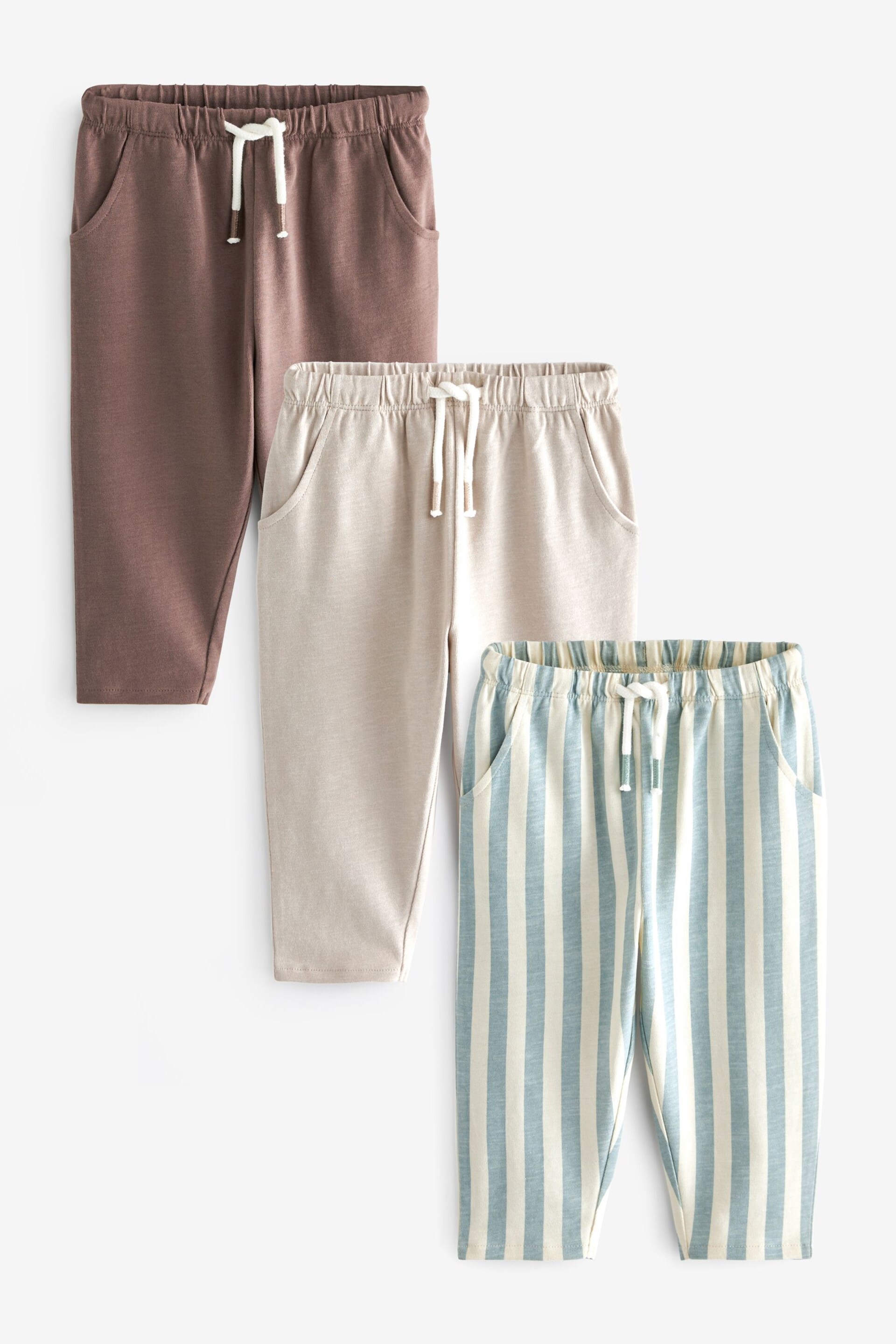 Tan Brown/Ecru/Mineral Stripe Joggers 3 Pack (3mths-7yrs) - Image 1 of 3