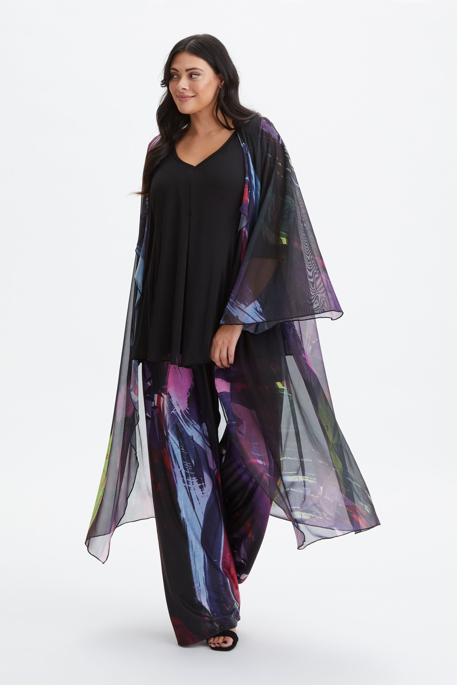 Scarlett & Jo Black Waterfall Mesh Kimono Cover-up - Image 1 of 4