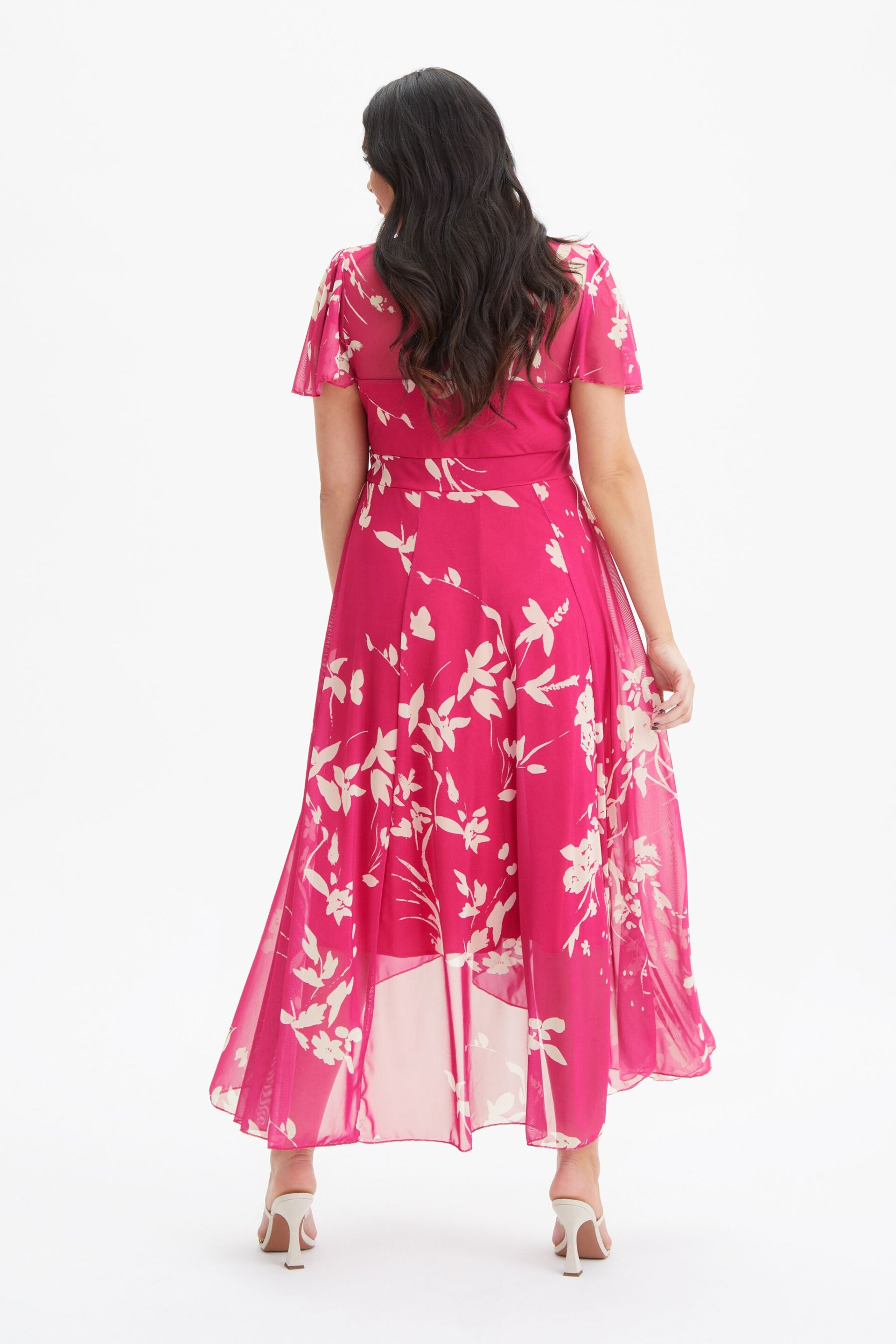 Scarlett & Jo Pink Tilly Print Angel Sleeve Sweetheart Dress - Image 2 of 4