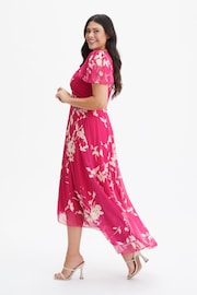 Scarlett & Jo Pink Tilly Print Angel Sleeve Sweetheart Dress - Image 3 of 4