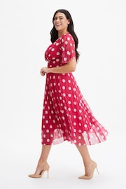 Scarlett & Jo Pink Carole Wrap Bodice Sunray Pleated Midi Dress - Image 3 of 4