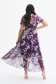 Scarlett & Jo Purple Tilly Print Angel Sleeve Sweetheart Dress - Image 2 of 4