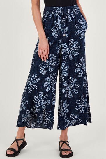 Monsoon Blue Batik Print Floral Trousers in LENZING™ ECOVERO™