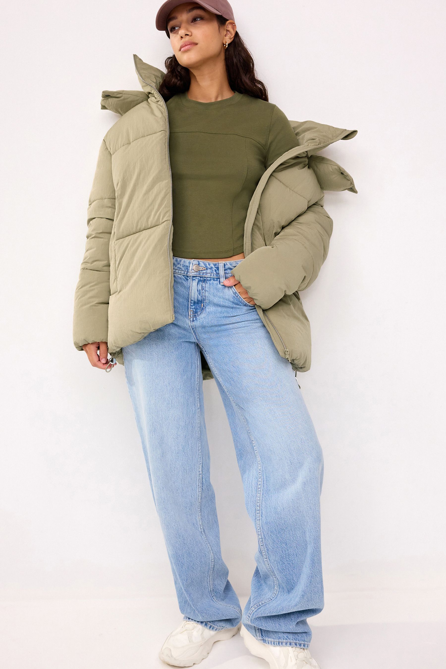 Next green padded coat outlet