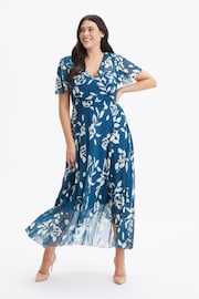 Scarlett & Jo Blue Tilly Print Angel Sleeve Sweetheart Dress - Image 1 of 4