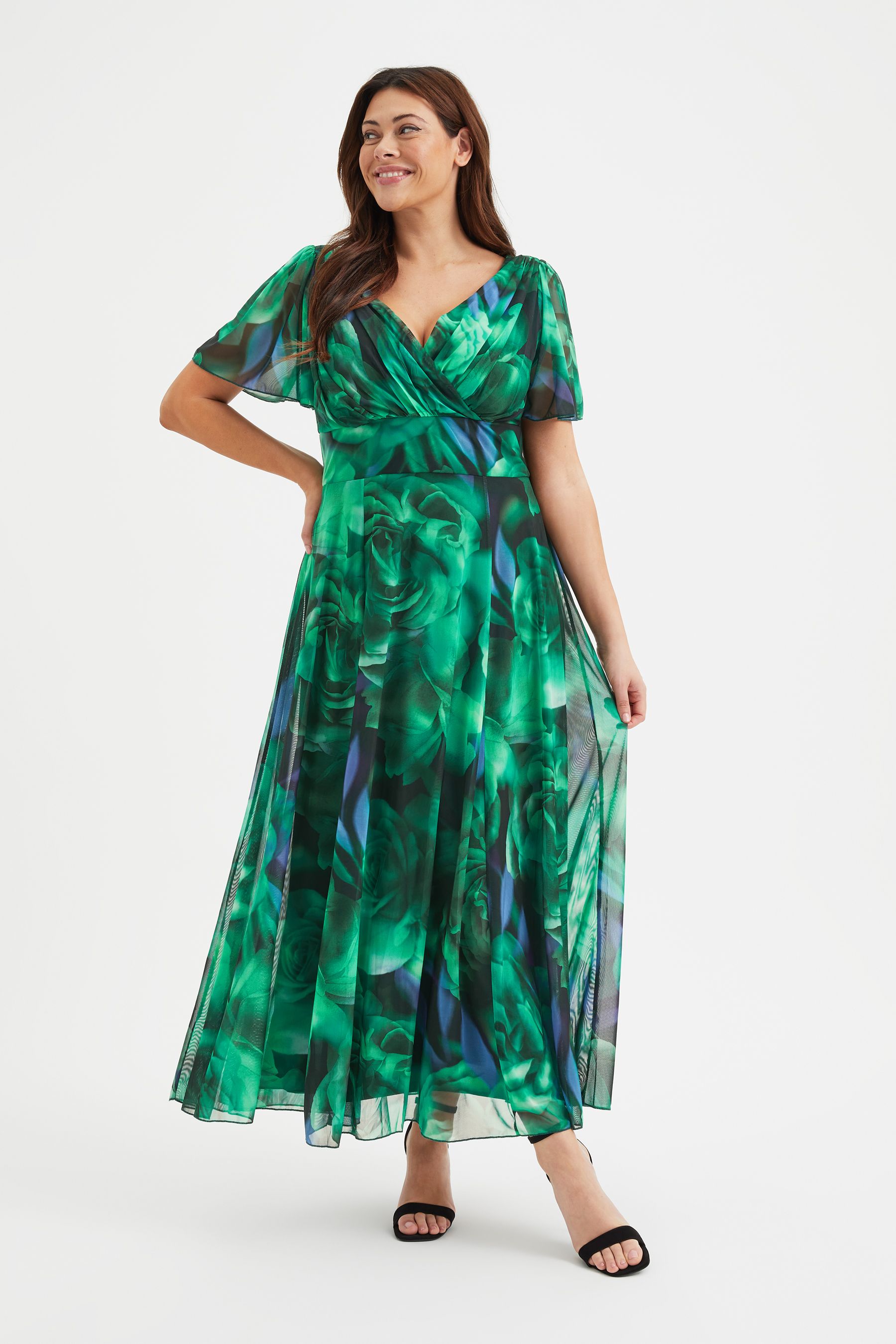 Buy Scarlett Jo Green Rose Isabelle Angel Sleeve Maxi Dress from the Next UK online shop