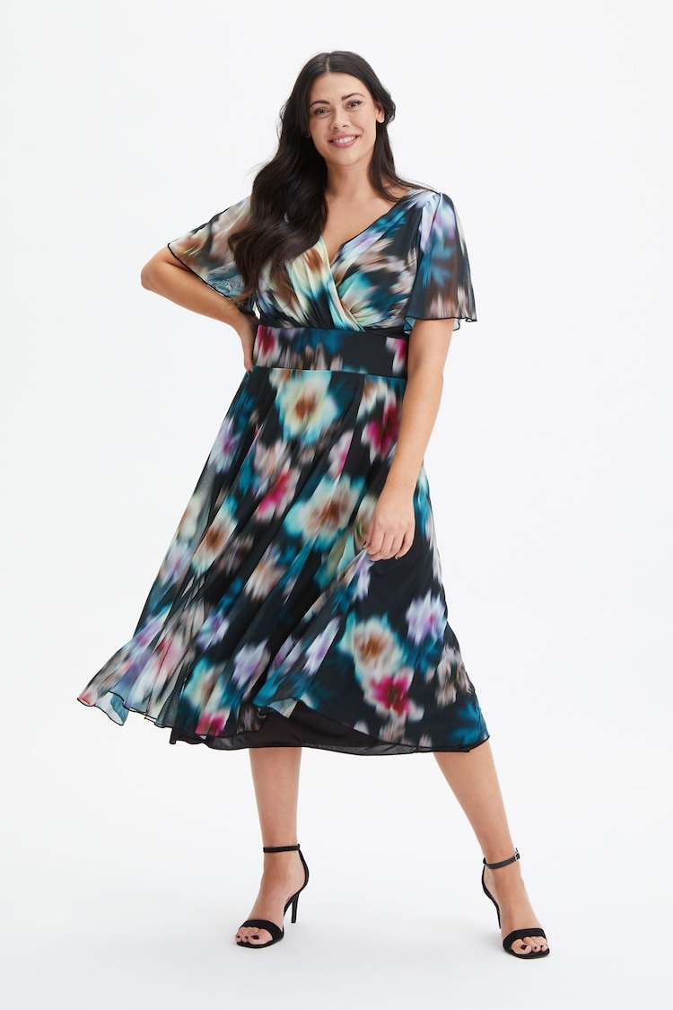 Scarlett & Jo Black Floral Victoria Angel Sleeve Mesh Midi Dress - Image 1 of 4