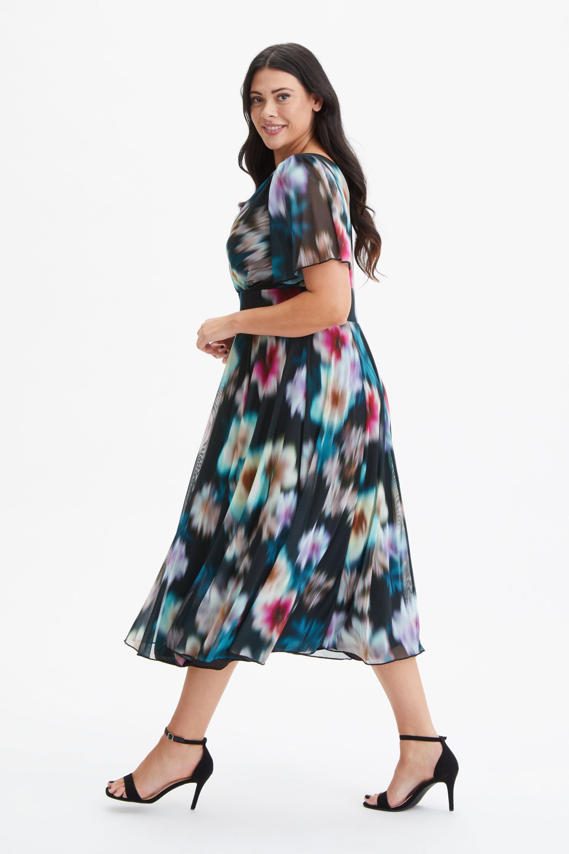 Scarlett & Jo Black Floral Victoria Angel Sleeve Mesh Midi Dress - Image 3 of 4