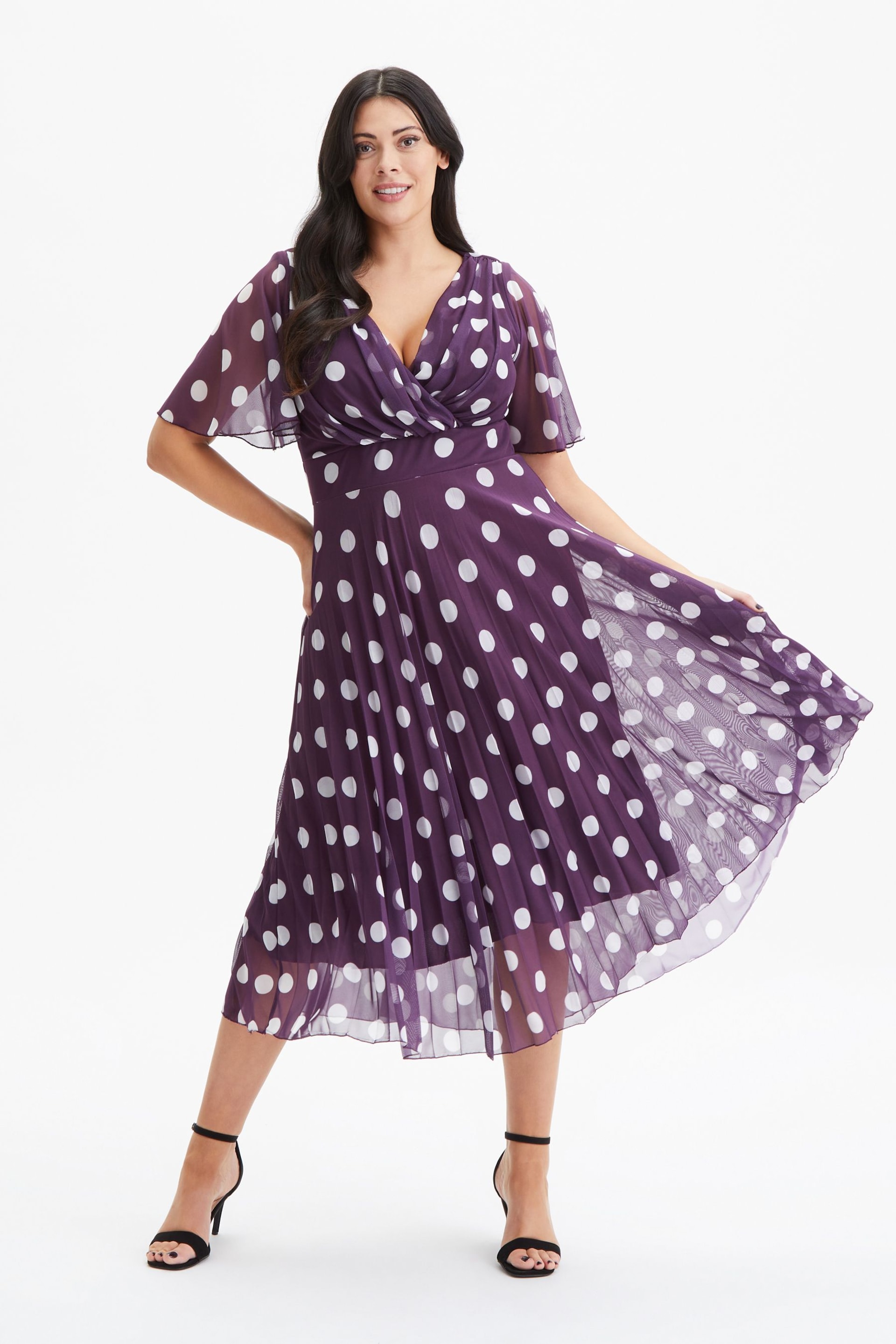 Scarlett & Jo Purple Carole Wrap Bodice Sunray Pleated Midi Dress - Image 1 of 4