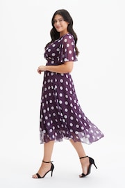 Scarlett & Jo Purple Carole Wrap Bodice Sunray Pleated Midi Dress - Image 3 of 4