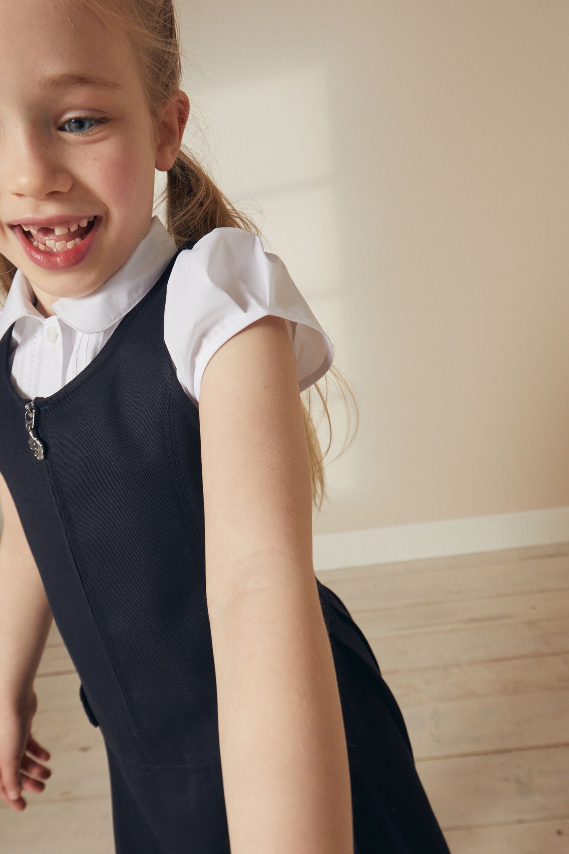 Navy Embroidered Pinafore School Dress (3-14yrs) - Image 5 of 10