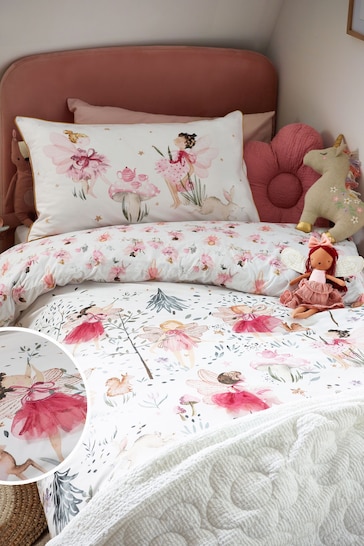 White Fairy Forest Printed Polycotton Duvet Cover and Pillowcase Bedding