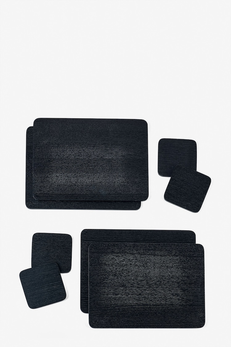 Set of 4 Black Wood Veneer Placemats and Coasters - Image 4 of 4