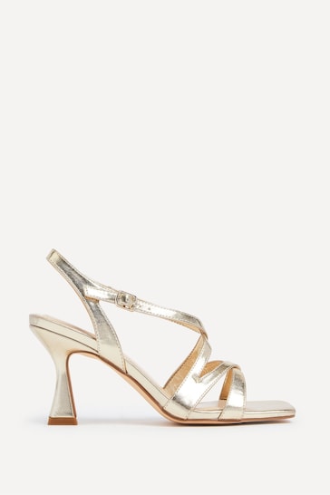 Linzi Gold Liberty Open Toe Strappy Heeled Sandals With Flared Stiletto
