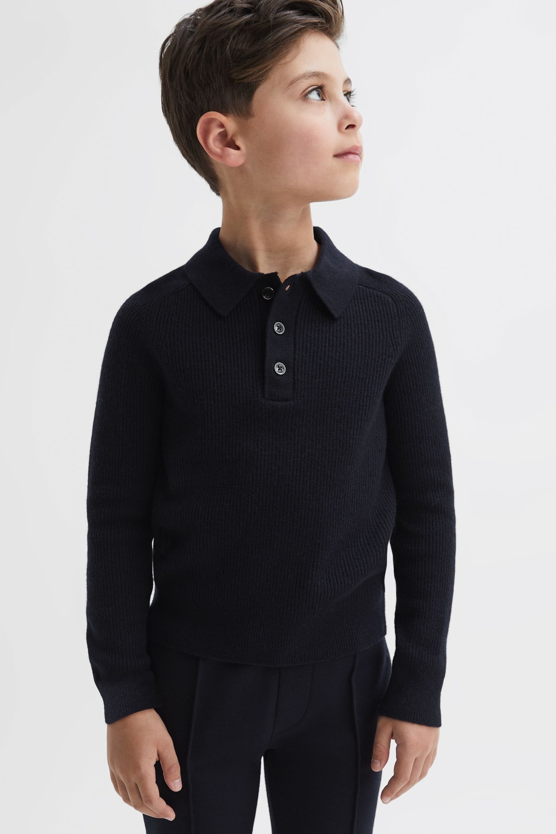 Reiss Navy Holms Junior Merino Wool Polo Shirt - Image 1 of 7