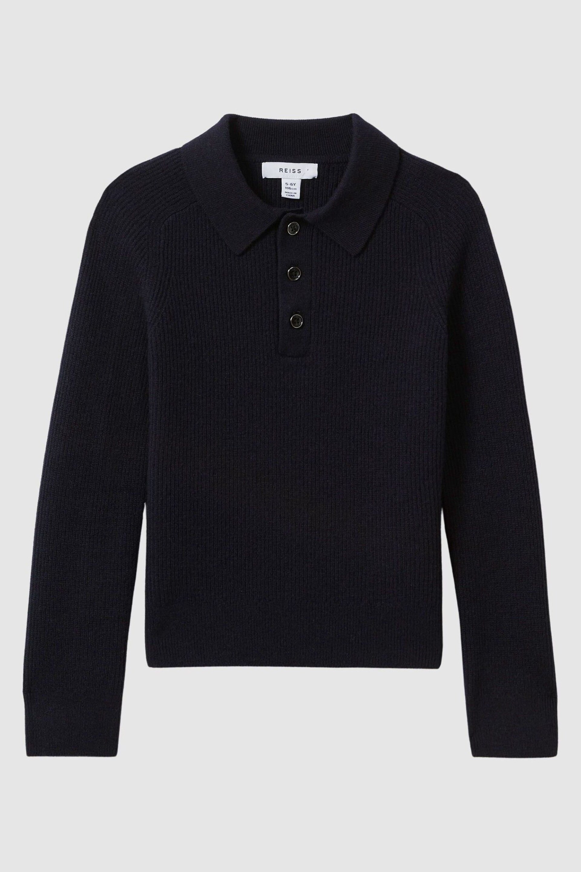 Reiss Navy Holms Junior Merino Wool Polo Shirt - Image 2 of 7