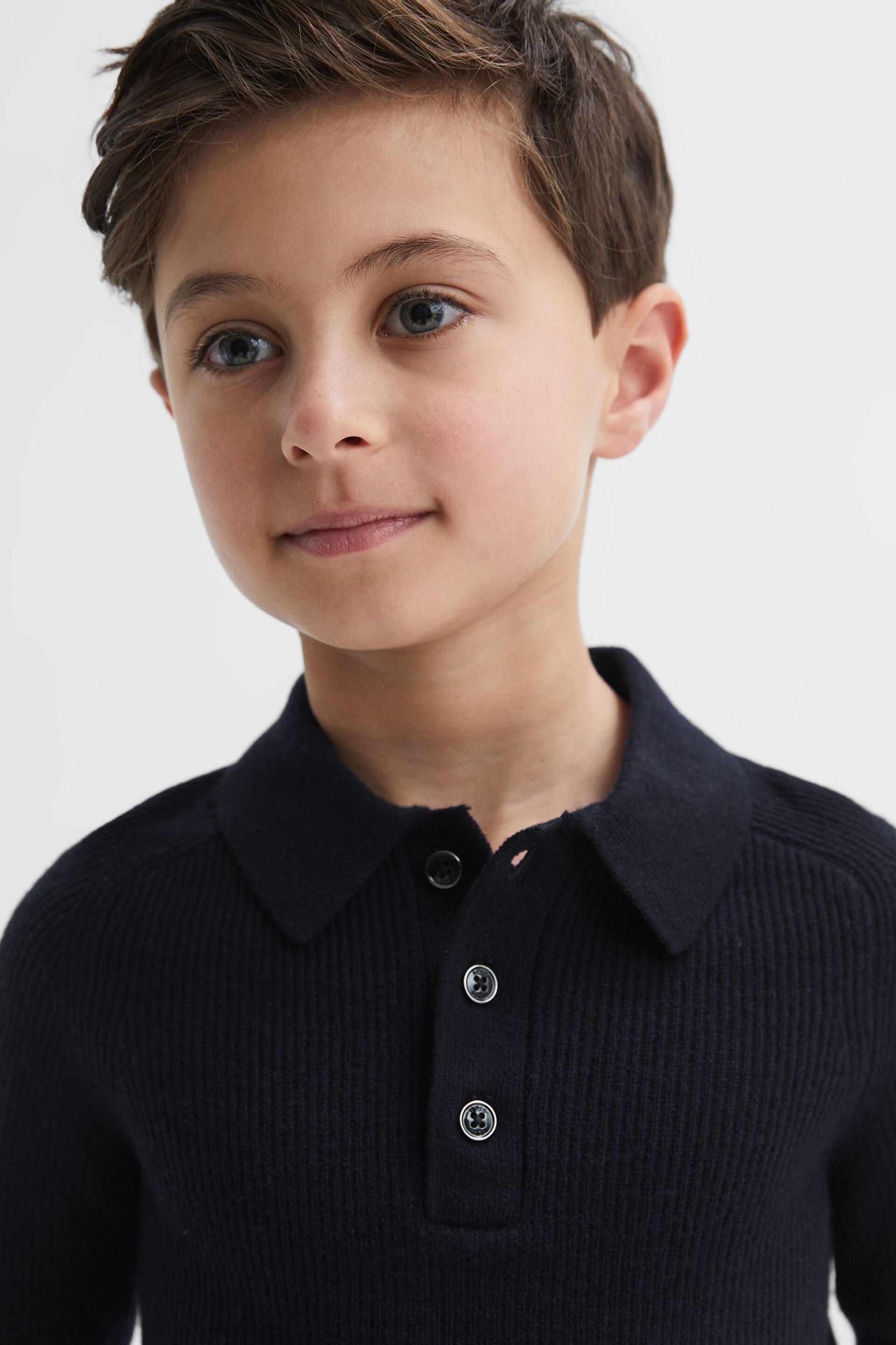 Reiss Navy Holms Junior Merino Wool Polo Shirt - Image 4 of 7