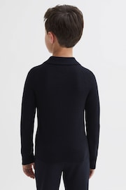 Reiss Navy Holms Junior Merino Wool Polo Shirt - Image 5 of 7