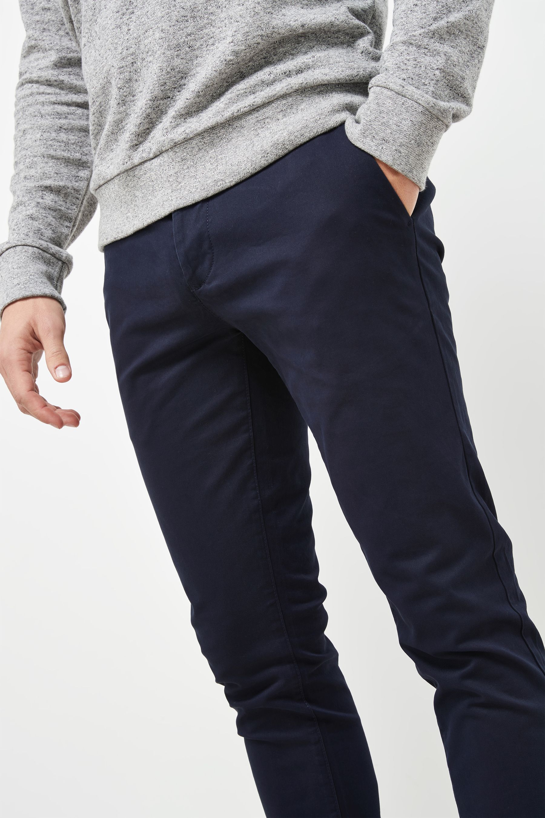 Navy Blue Skinny Fit Stretch Chino Trousers
