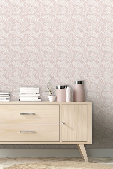Vymura London Pink Stamped Floral Wallpaper